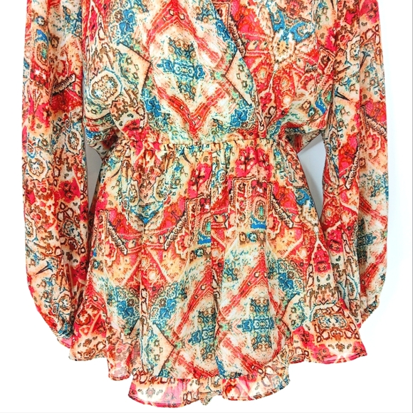 SHOW ME YOUR MUMU Rocky Multicolored Romper Boho Art to Wear Print Size Small - Picture 3 of 14